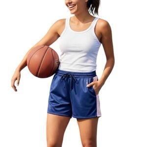 Bebe Sport Logo Shorts Striped Tricot Blue with Pink Size XL